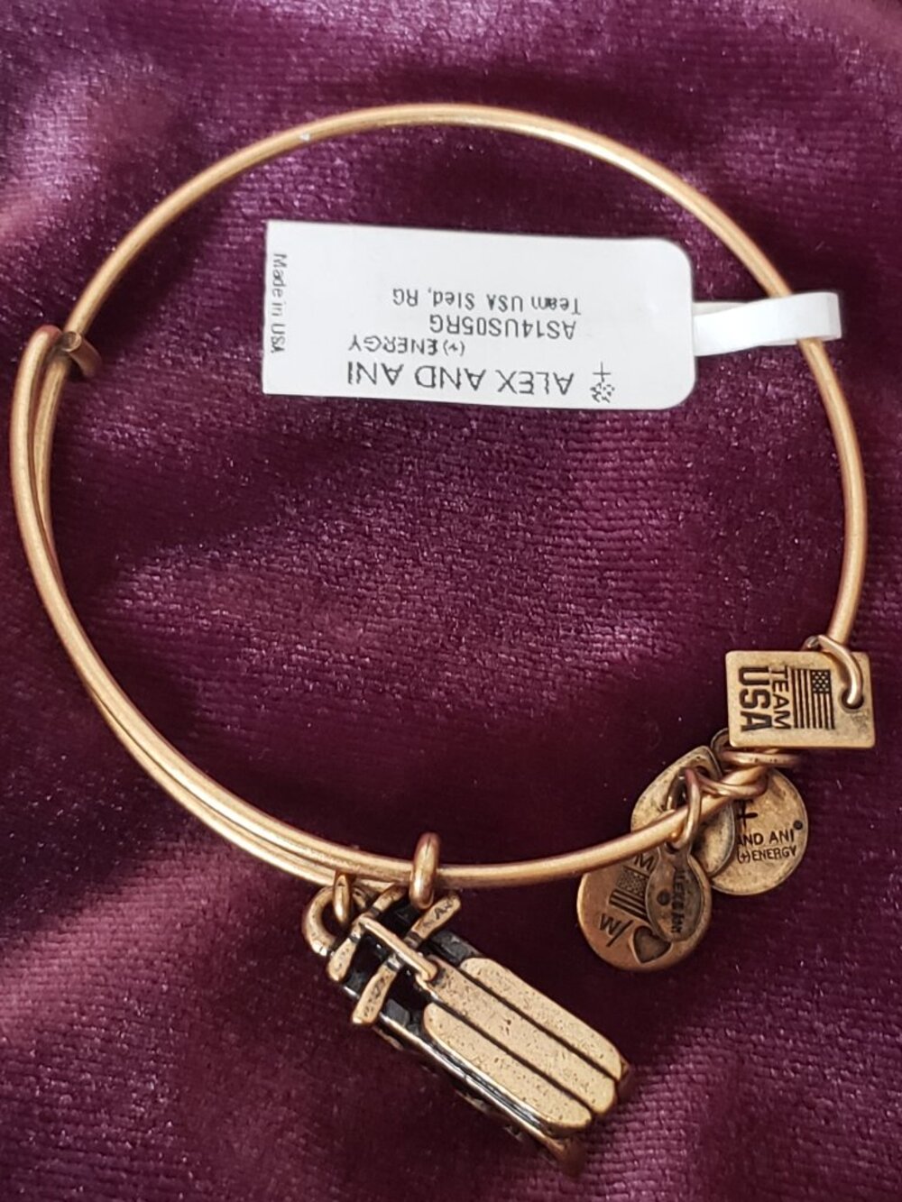 New ALEX And ANI Gold Team U.S.A Sled Charm Bangle Energy 236